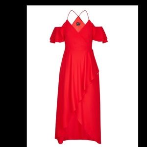 City Chic Faux Wrap hi-lo Maxi Dress in Red sz 14